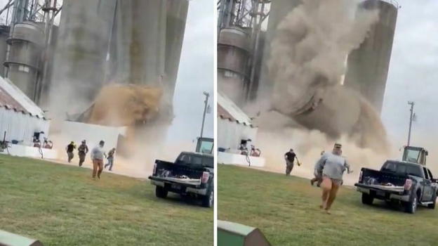Crolla un enorme silos da 800 tonnellate di cereali in Illinois: area evacuata e cittadina al buio per ore