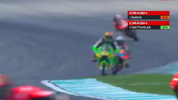 Paura in Moto3: Rueda e Dettwiler coinvolti in uno spettacolare contatto a Sepang