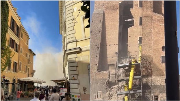 Crollo parziale della Torre dei Conti a Roma: soccorsi tempestivi e area messa in sicurezza