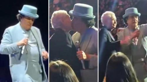 Renato Zero, in concerto, si blocca per abbracciare Enrica Bonaccorti