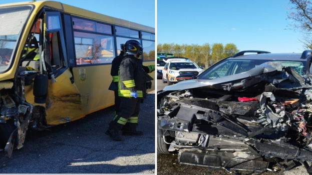 Sinistro a Trovo: scuolabus coinvolto, contusi dieci bambini e un ventenne in condizioni serie