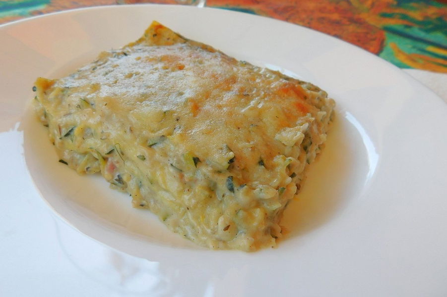 Lasagne di zucchine, pancetta e aroma di menta e limone