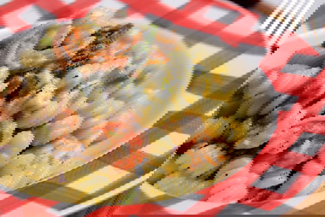 Fusilli con asparagi, mazzancolle e Philadelphia