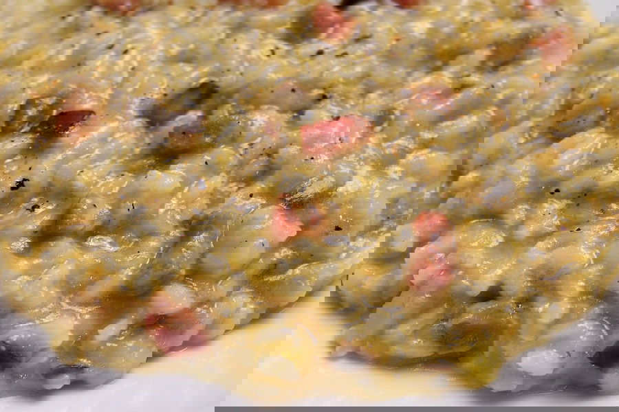Risotto con melanzane e pancetta affumicata