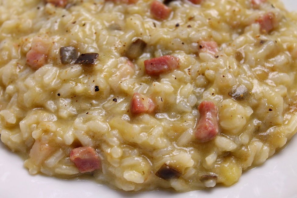 Risotto con melanzane e pancetta affumicata