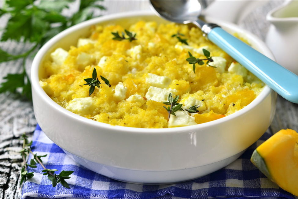 Pasta al forno con zucca mollicata e feta