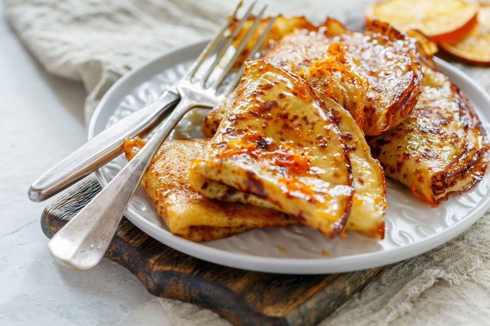 Crepes con salsa all’arancia e sciroppo d’acero
