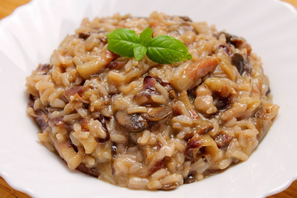 Risotto con radicchio, funghi e guanciale