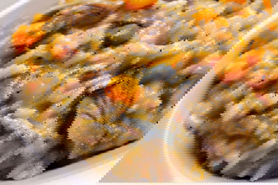 Risotto con zucca, funghi misti secchi e gorgonzola