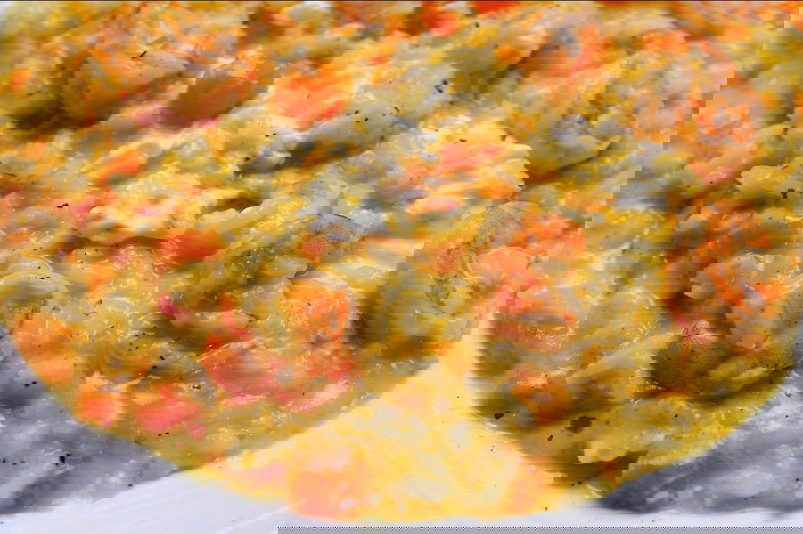 Risotto con zucca, mazzancolle e Philadelphia senza lattosio