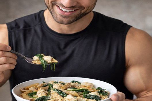 Pasta integrale con pollo, spinaci e yogurt greco