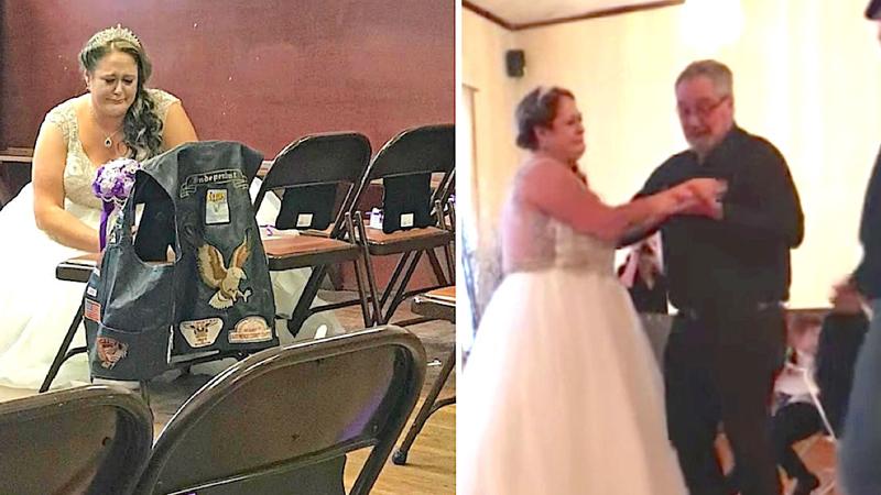 La sposa vede il giubbotto del padre defunto e pensa sia una sorpresa. Poi un uomo la invita a ballare