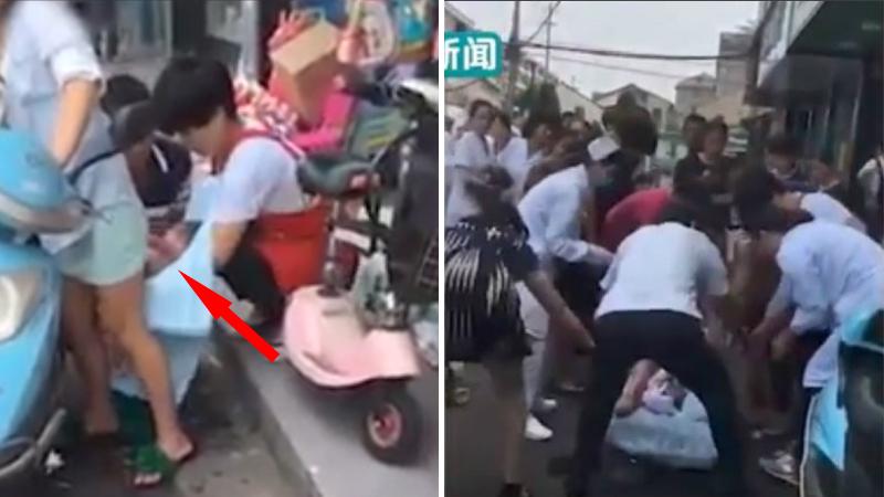 Donna accosta il motorino e partorisce il bimbo per strada: ecco il momento della nascita