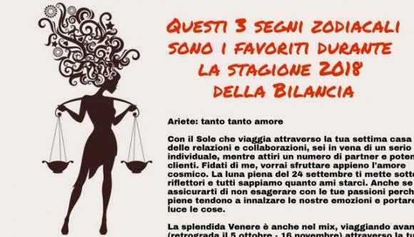 Questi 3 segni zodiacali sono i favoriti durante la stagione 2018 della Bilancia, ecco perché: