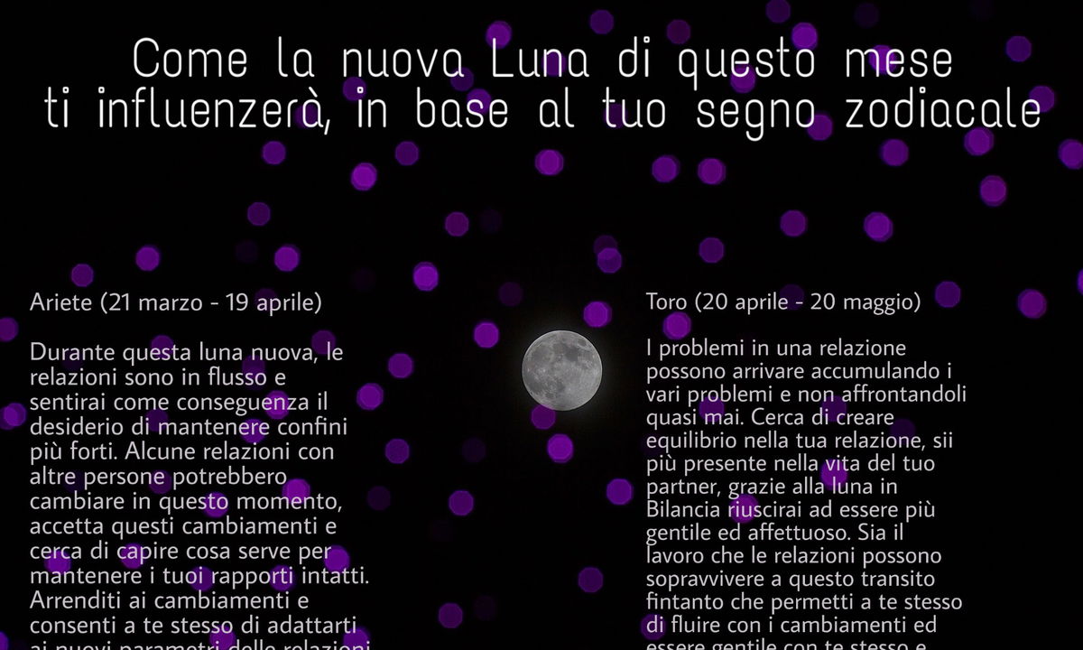 Come la nuova Luna di questo mese ti influenzerà, in base al tuo segno zodiacale