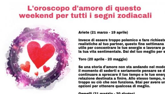 L’oroscopo d’amore di questo weekend per tutti i segni zodiacali