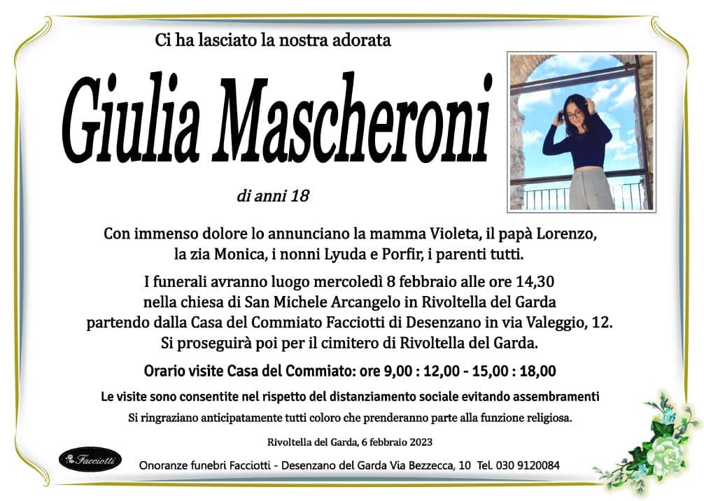 Giulia muore a soli 18 anni tra le braccia dei suoi cari