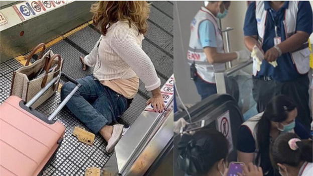 Gamba rimane incastrata nel tapis roulant dell’aeroporto, cos’è successo