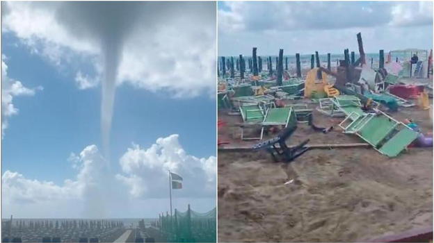Tromba d’aria sulla famosa spiaggia italiana: bagnanti in fuga