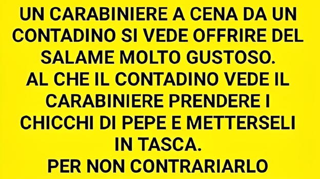 Carabiniere a cena da un contadino ed accade l’impensabile