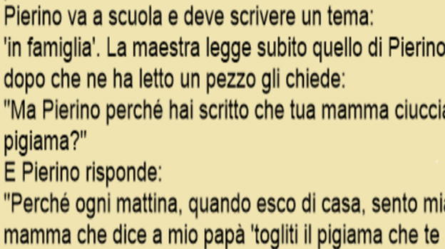 Pierino va a scuola e scrive un tema sulla famiglia
