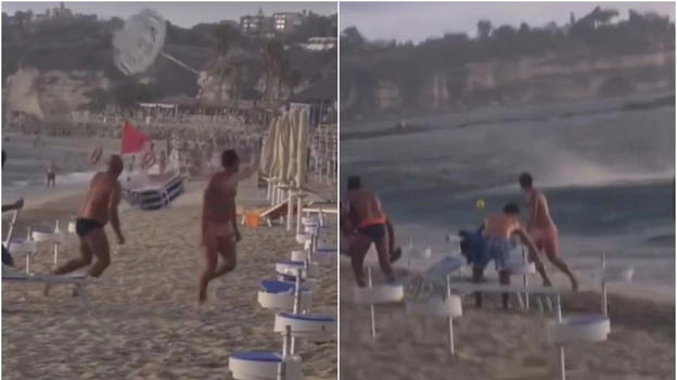Italia, improvvisa tromba d’aria in spiaggia distrugge tutto: bagnanti in fuga