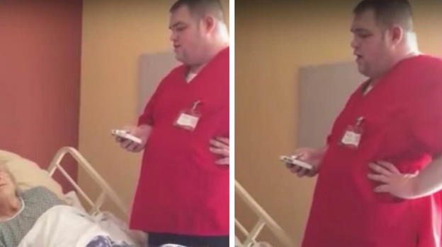 L’infermiere viene ripreso mentre esaudisce l’ultimo desiderio della paziente
