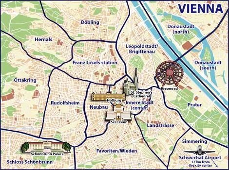 Mappa con i monumenti di Vienna