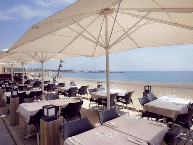 Uno dei ristoranti col suggestivo panorama della spiaggia di Barceloneta
